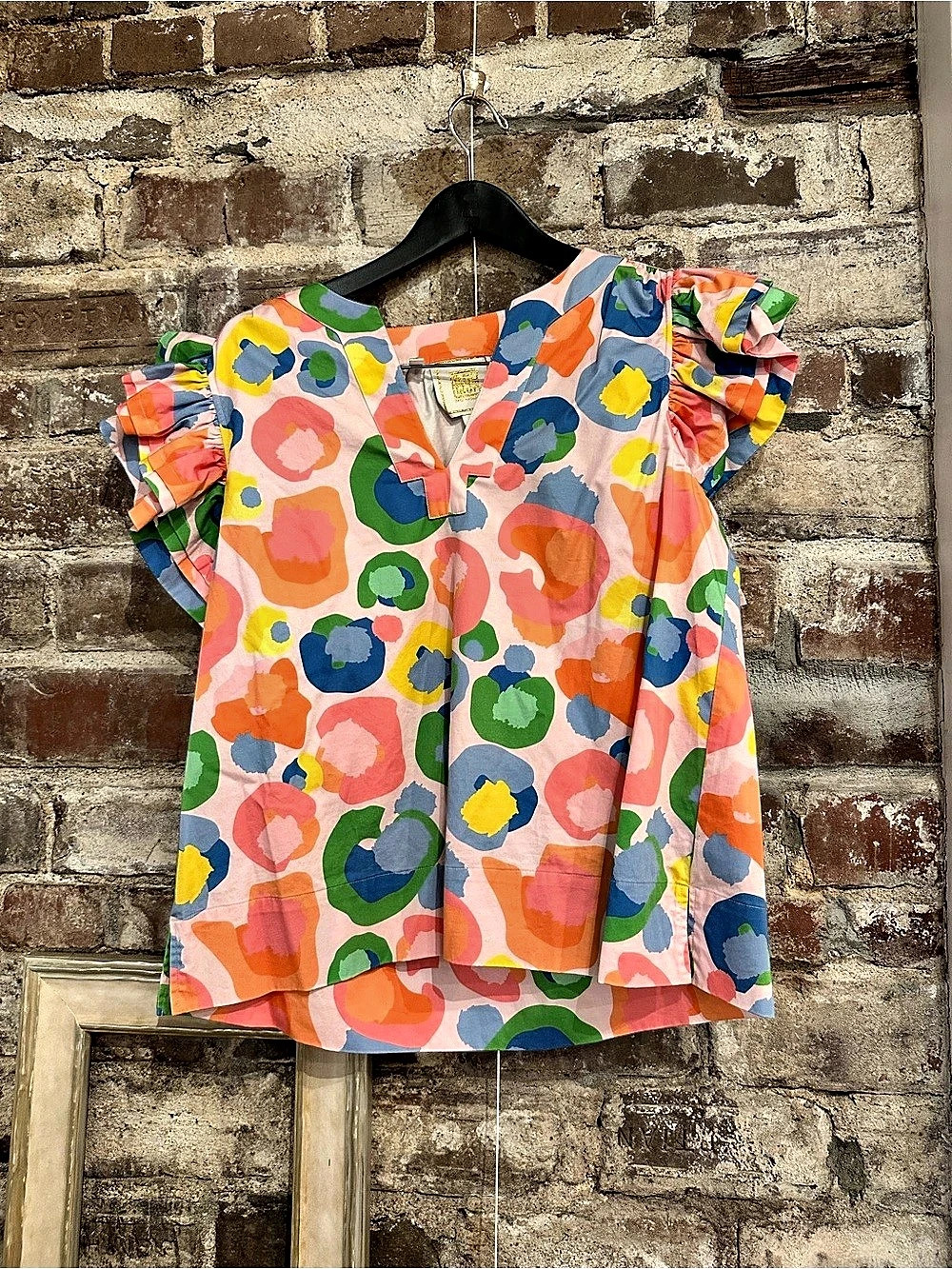 Sherbet Abstract Floral Print Ruffle Sleeve Blouse Size Large